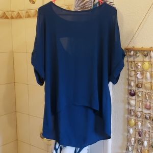 Dark Blue Cold-Shoulder Flowy Top